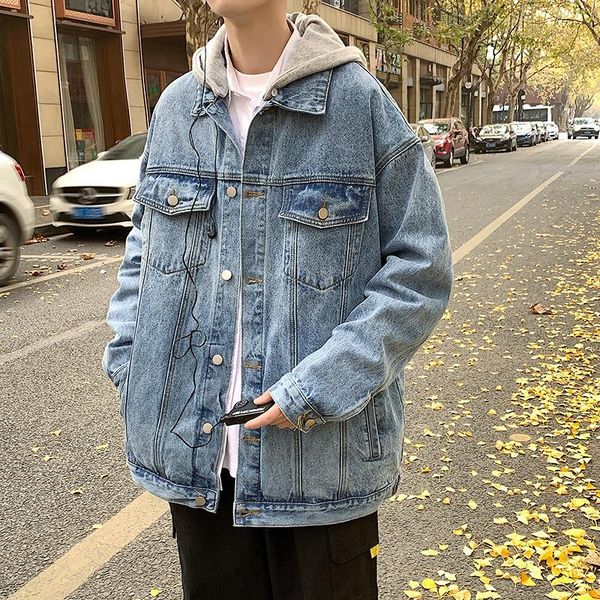 

men's jackets spring autumn loose hooded denim jacket trendy versatile korean style hong kong ins student, Black;brown