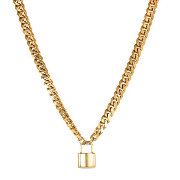 

pendant necklaces hip hop style stainless steel thick chain necklace padlock for women girls rock jewelry, Silver