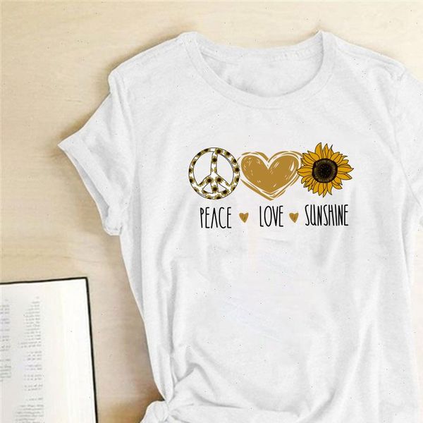 

women t shirt peace love sunshine letter print shirts summer clothes for casual graphic aesthetic camisetas mujer, White