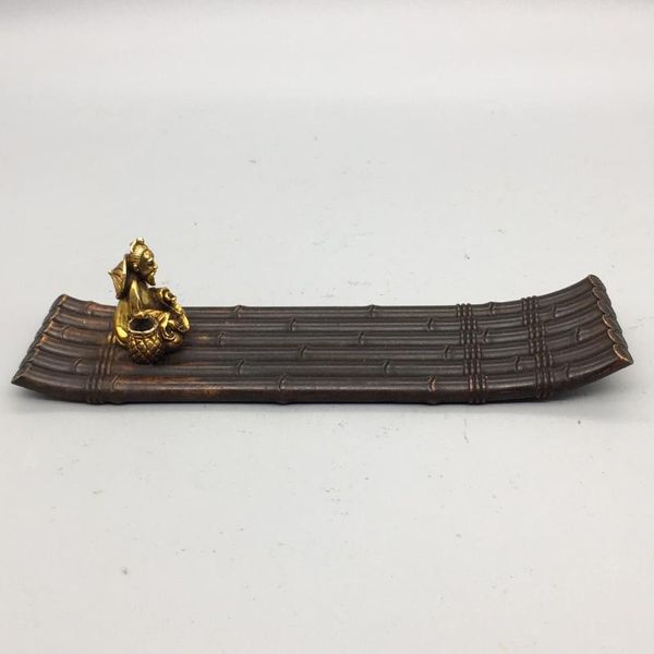 

ancient copper fisherman boating bamboo raft fishing incense station burner desk decoration office fragrance lamps