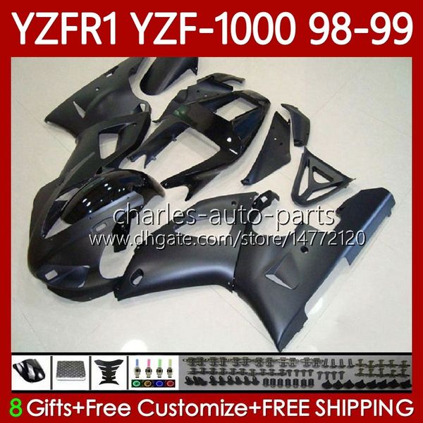 Motorrad-Karosserie für Yamaha YZF-R1 YZF-1000 YZF R 1 1000 CC 98–01 Karosserie 82No.44 YZF Flat Black R1 1000CC YZFR1 98 99 00 01 YZF1000 1998 1999 2000 2001 OEM-Verkleidungsset