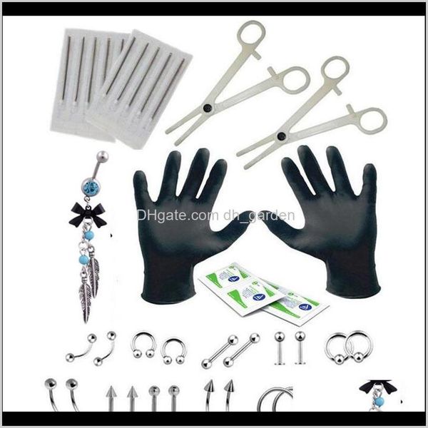 

other drop delivery 2021 wholesale complete kit set opal stone needles for ear belly tongue body tools piercing jewelry laofk, Slivery;golden