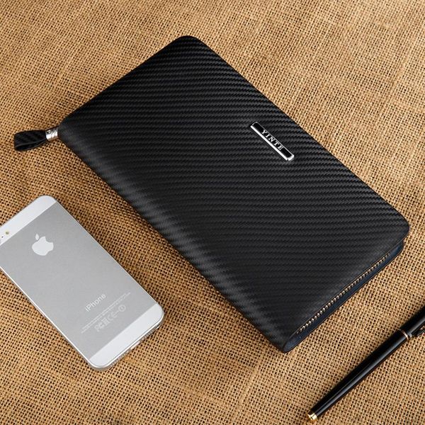 

wallets yinte luxury leather men's clutch business black bag passport wallet phone purse card holder wrist bags t023-5, Red;black