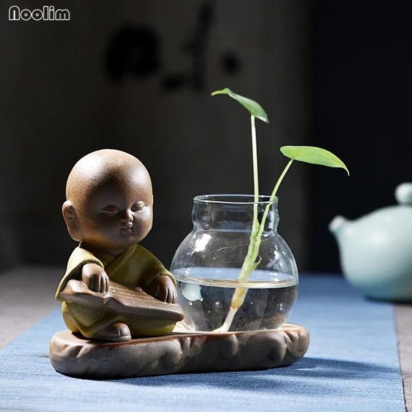 

vases noolim ceramic little monk pet green plant scindapsus hydroponic vase mini flower pot small glass home decoration