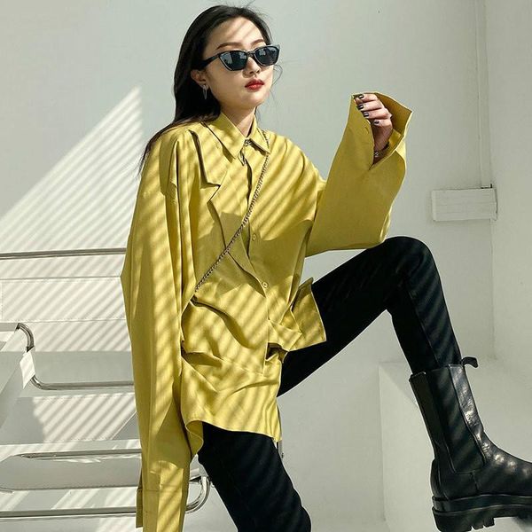 

women's blouses & shirts [ewq] false two piece blouse full sleeve pocket goddess fan clothing 2021 spring shirt yellow blusas 16w1574, White