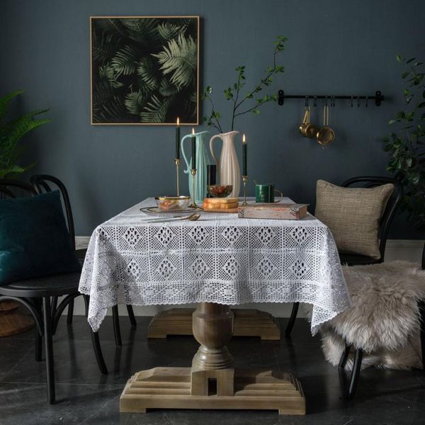 

table cloth american country knitting white crochet tablecloth hollowed out linen cotton towel wedding decoration