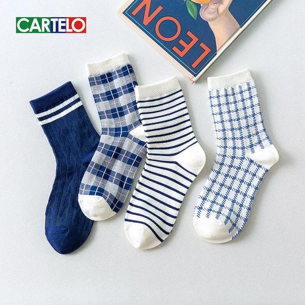 

socks & hosiery cartelo women check stripe ladies cute middle tube colorful cusal girls breathable cotton casual sox, Black;white