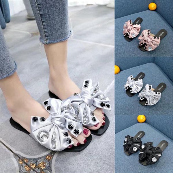 

slippers ladies summer fashion women bow tie flat heel anti skidding beach shoes sandals slipper, Black
