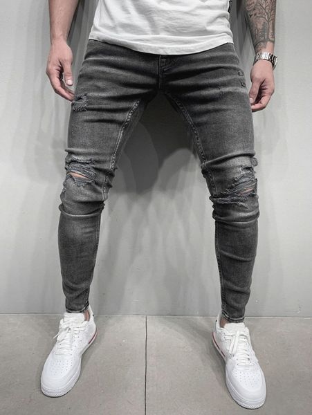 

men high waist ripped skinny jeans z1ba#, Blue