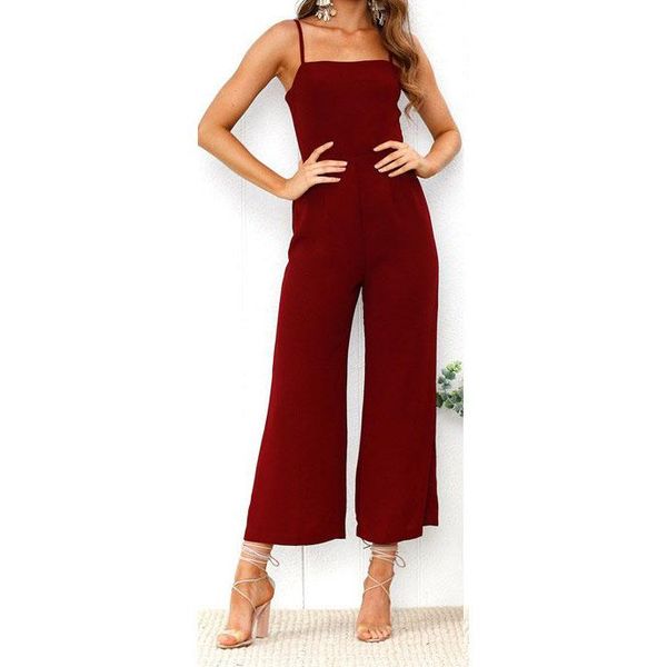 

women's jumpsuits & rompers fashion 2021 summer women backless jumpsuit spaghetti straps wide leg solid color straight, Black;white