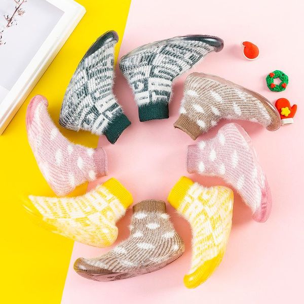 

first walkers plus velvet baby floor socks transparent rubber sole non-slip toddler shoes warm indoor children sock