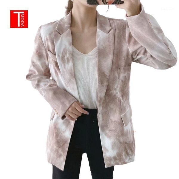 

women tie-dye hit color temperament blazer lapel long sleeve loose fit jacket fashion tide spring autumn 2021 women's suits & blazers, White;black