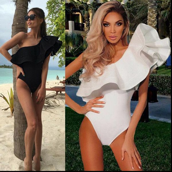 

bodysuit stretch leotard women rompers sleeveless ruffles slim evening party body t shirt jumpsuit, Black;white