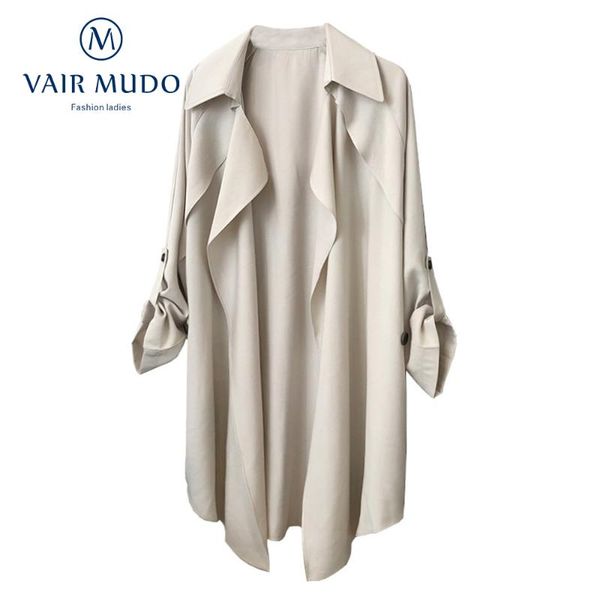 

women's trench coats autumn 2021 thin windbreaker coat mid-length korean style waistband loose spring jacket eelgant y-307, Tan;black
