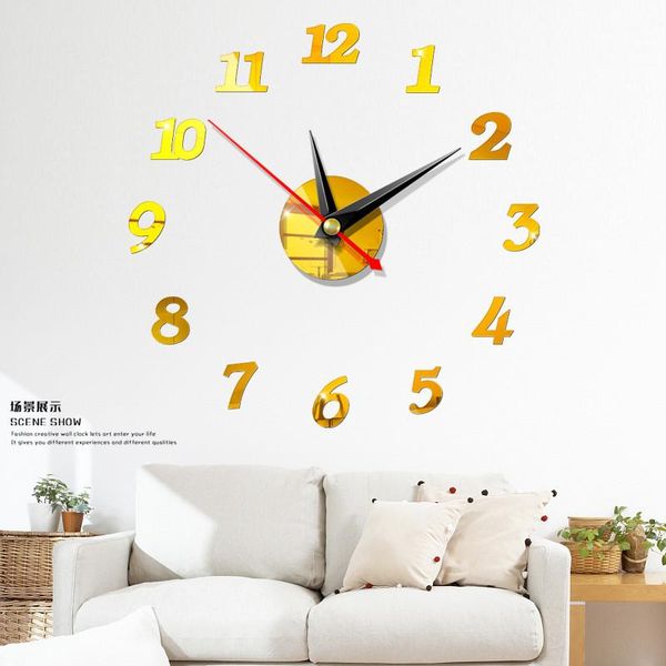 

wall clocks large 3d diy clock modern design silent big digital acrylic self adhesive sticker for living room decor