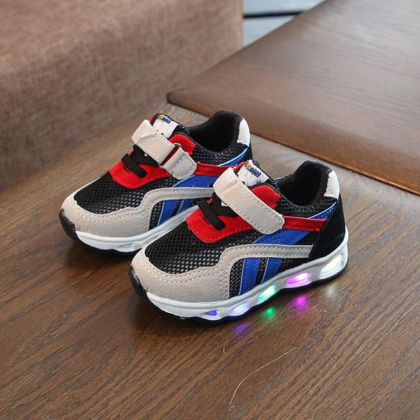 

sneakers girls boys leisure sports running sneaker led lights for shoes teenage net mesh breathable casual children, Black;red