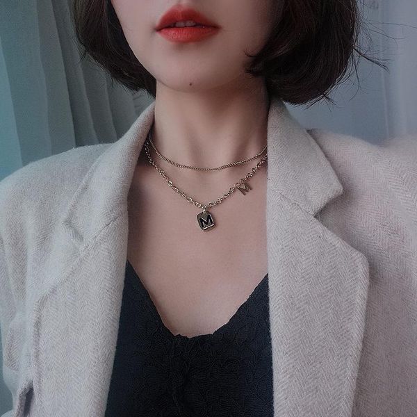 

chokers gold color letter chain pendant necklace for women double layers charm choker necklaces jewelry gift, Golden;silver