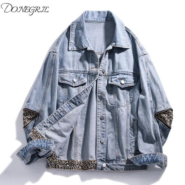

women's jackets 2021 spring loose ladies denim jacket harajuku vintage casual jeans women leopard print student outerwear streetwear, Black;brown