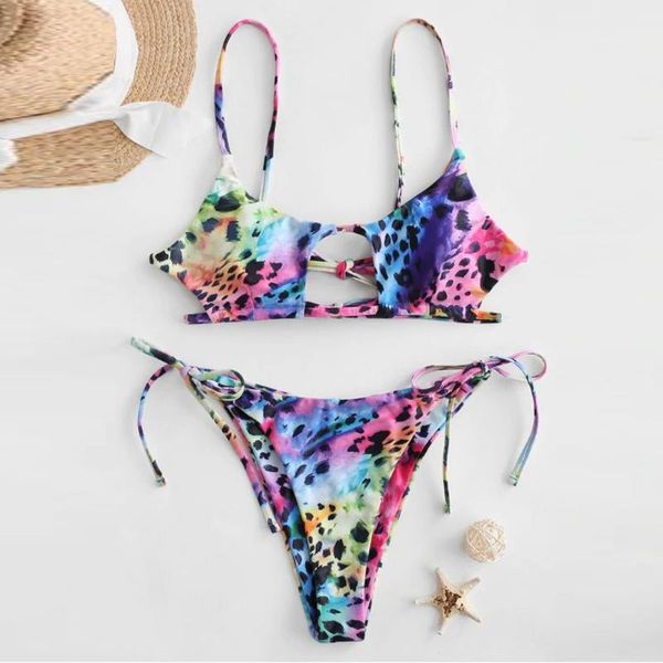 

2pcs bikini women summer swimwear hollow out set bra tie side thong beach suit snake print swimsuit bathing women's, White;black