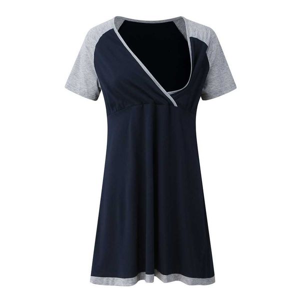Patchwork Sommer Kleider Für Frauen Mutterschaft Kurzarm V-ausschnitt Pflege Nachthemd Stillen Kleid Q0713