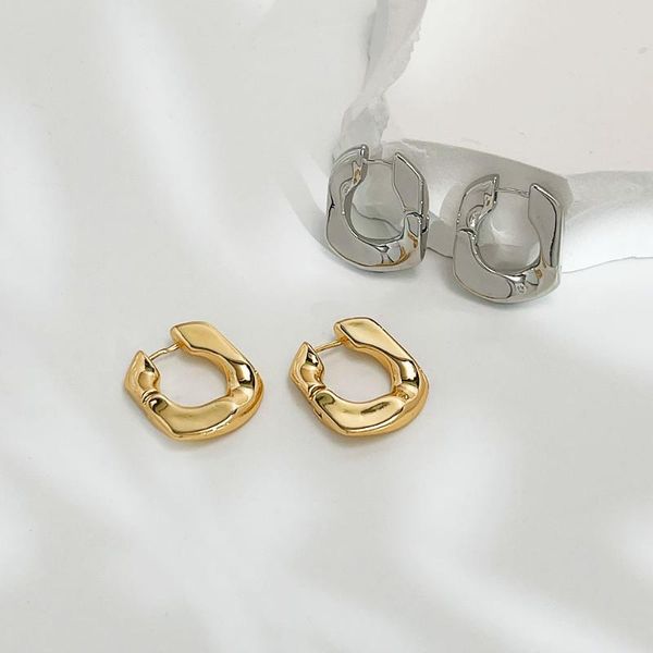 

hoop & huggie peri'sbox unique irregular smooth brass hoops earring female creative wave surface jewelry geometric oval earrings, Golden;silver