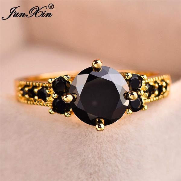 Anéis de casamento 10 cores lindas fêmeas machos anel redondo preto com zircão de cristal 14kt ouro amarelo cheio para homens e mulheres