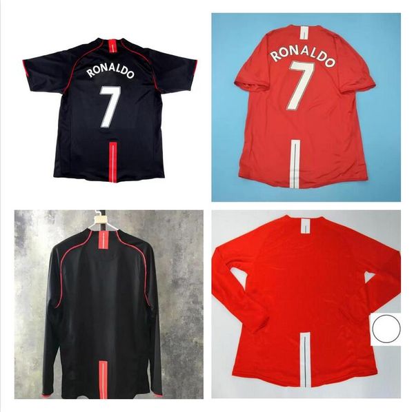 

ronaldo rooney saha retro manchester 2007 2008 football shirts 07 08 vintage soccer jerseys classic nani man utd camiseta long sleeve, Black;yellow