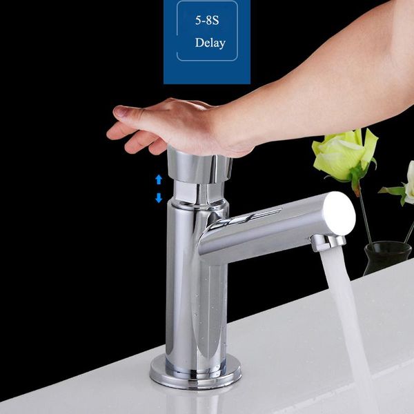 

touch press bathroom basin faucets washbasin faucet time delay auto self closing cold water toilet saving tap sink