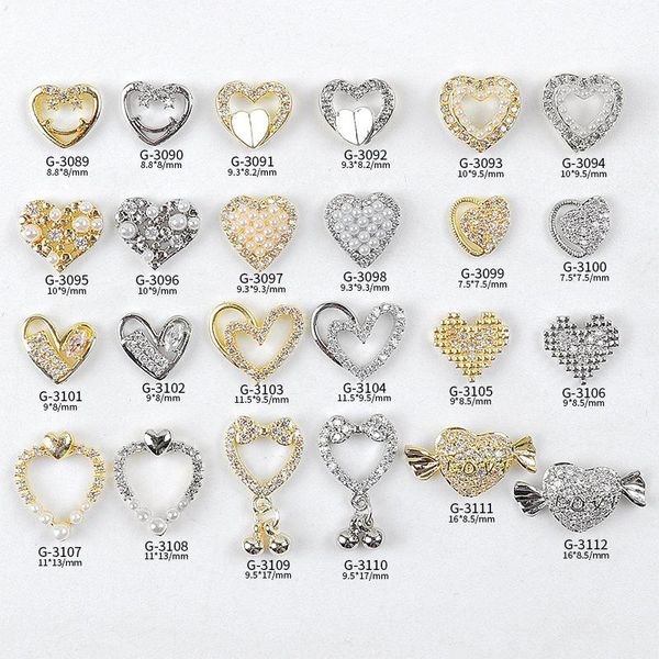 

nail art decorations 5pcs/bag zircon love jewelry series candy double 3d color preservation g-3089, Silver;gold