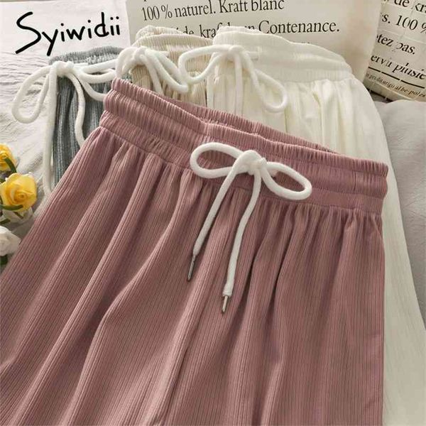 

lace up high waist pants women casual solid black loose sports trousers summer korean fashion wide leg 210607, Black;white