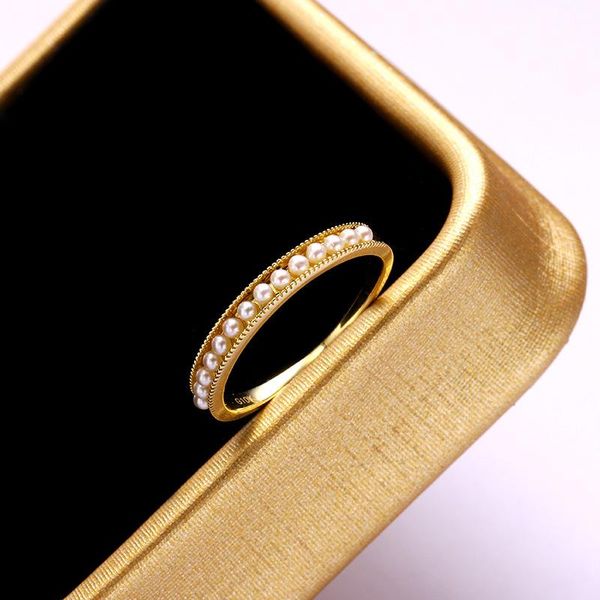 

cluster rings unice real 9k yellow gold natural freshwater peals channel setting trendy simple thin fine jewelry for women all-match, Golden;silver