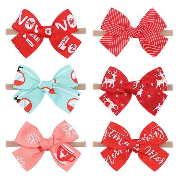 

girls hair accessories baby headbands ribbons for childrens bow ornament christmas print hairband soft elastic b8012, Slivery;white