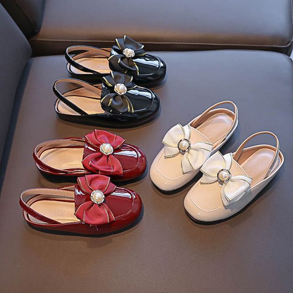 

girls sandals kids shoes children slippers summer soft-soled princess bow pearl baby footwear fashion leather b6991, Black;red