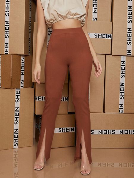 

slit hem solid pants u0iz#, Black;white
