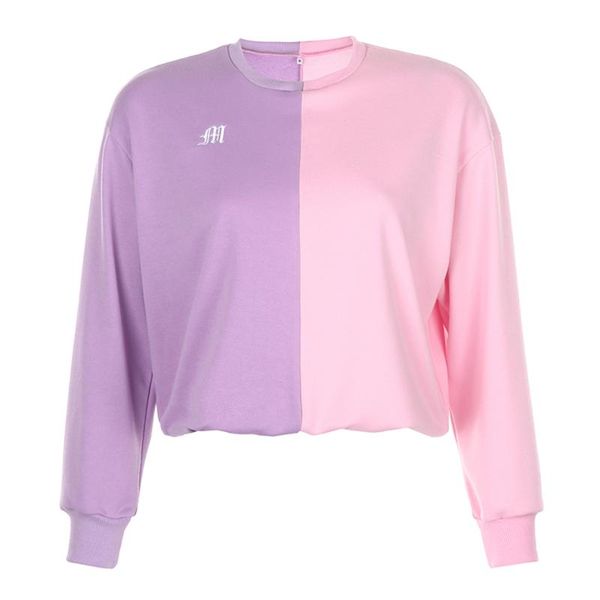 

women's hoodies & sweatshirts 2021 female patchwork pink purple crewneck sweatshirt long sleeve cropped casual fashion embroidery pull, Black
