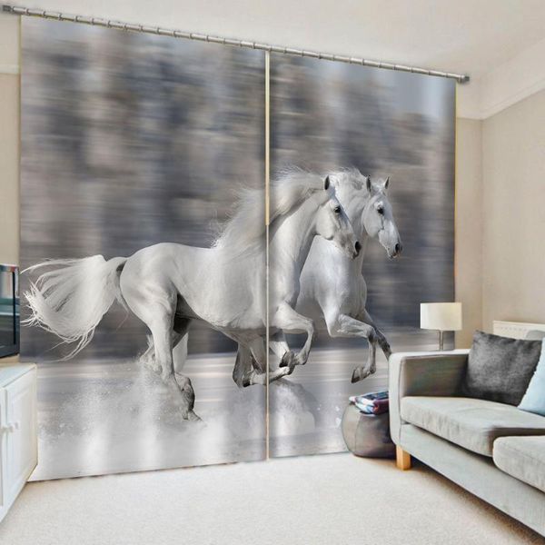 

modern home decoration blackout 3d curtain stereoscopic white horse curtains personality & drapes