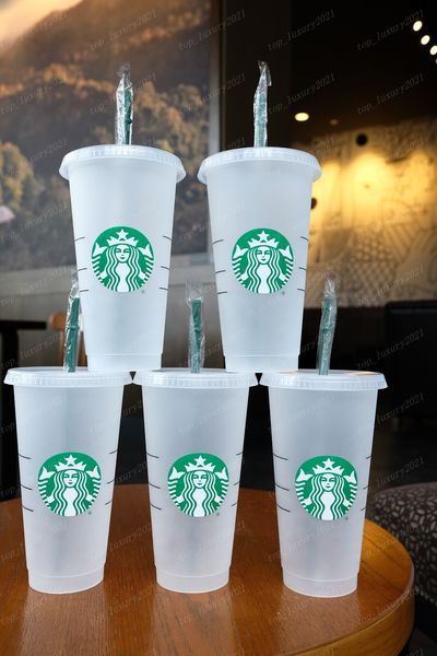 

starbucks 24oz/710ml mermaid goddess plastic tumbler reusable straw milk tea cold water cups dhl
