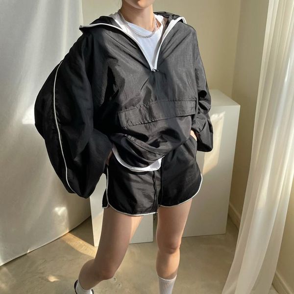 

women's tracksuits fashion women hoody black pullover long sleeve short hoodies +shorts 2 pieces set casual streetwear outwear, Gray