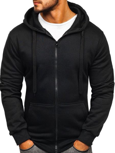 

hooded sweatshirt men solid color cardigan men's fashion hoodie, Black