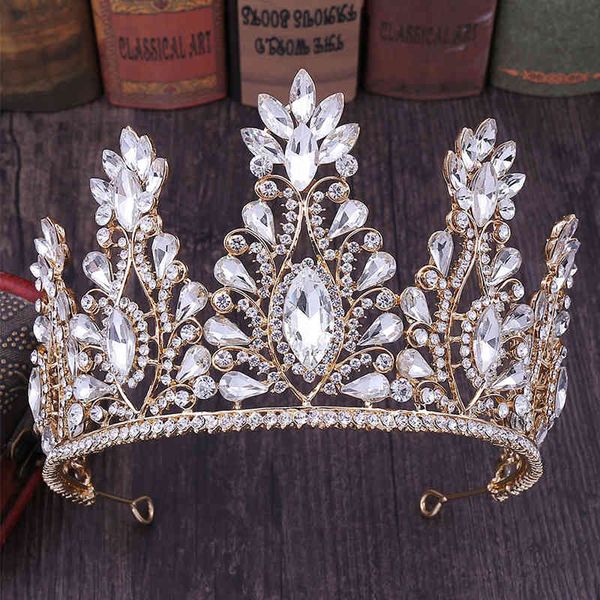 PRICESS-Königin Frauen Luxus Grünes Gold Blau Rot Weiß Große Kristall Tiara und Kronen Haarschmuck für Brautbraut Hochzeitsfest