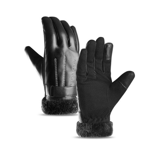

sports gloves lumiparty men outdoor leather winter cycling windproof waterproof touch screen motorcycle, Black