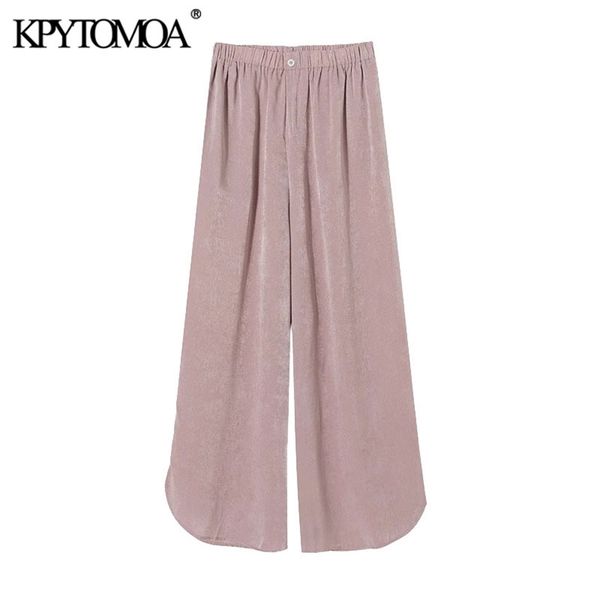 

women chic fashion soft touch wide leg pants high elastic waist side vents female trousers mujer 210420, Black;white