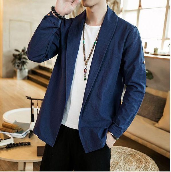 

men kimono jackets mens open stitch traditional solid and coats male streetwear button cardigan men's, Black;brown