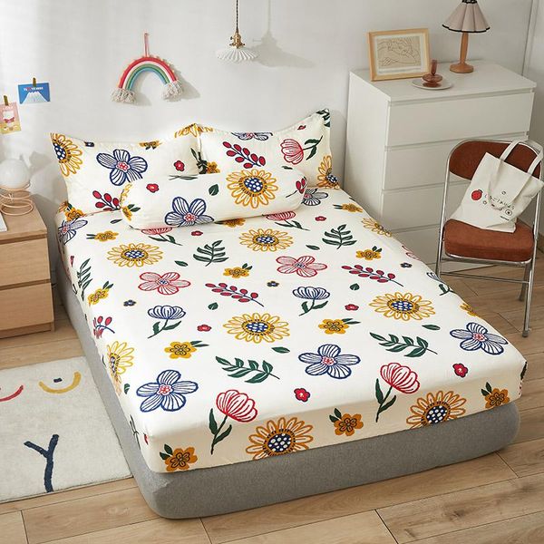 

sheets & sets 1pcs 100%polyester printed fitted sheet mattress cover four corners with elastic band bed drop