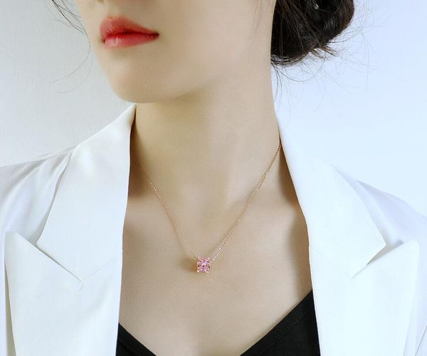 

women girls gifts pink crystal waist pendant cubic zirconia necklace fashion style stainless steel clavicle chain 18 inch bling, Silver