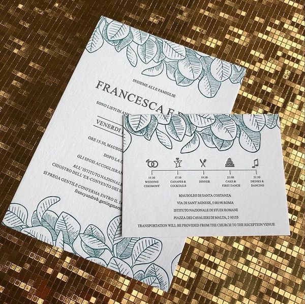 

greeting cards ca0883 green leaves letterpress wedding invitations