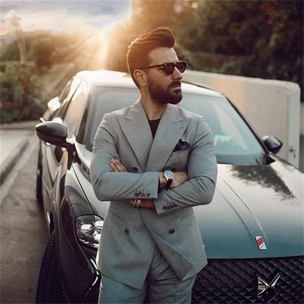 

men's suits & blazers graybusiness men blazer 2 piece groom tuxedos for beach wedding formal prom suit (jacket+pants) chic streetwear c, White;black