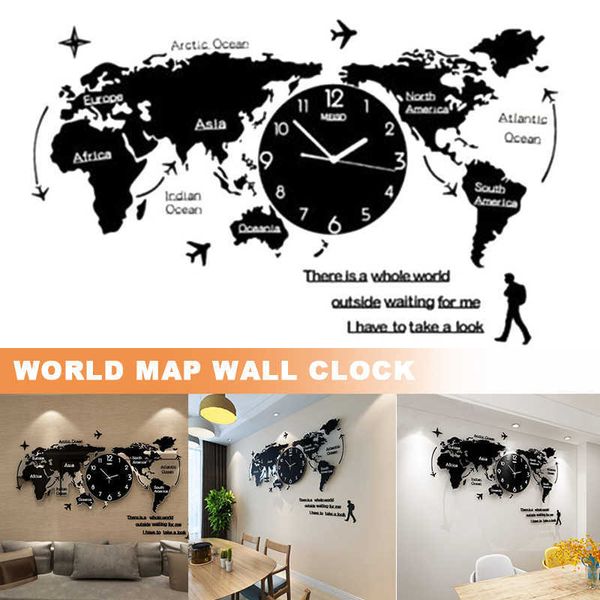 Orologio da parete con mappa del mondo Decorazione minimalista moderna nordica in acrilico per la promozione dell'ufficio della camera da letto di casa 210930