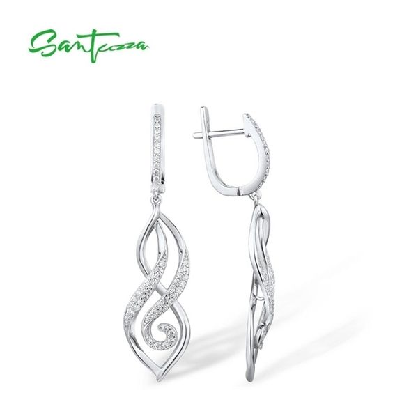 

santuzza silver earrings for women genuine 925 sterling silver drop earrings sparkling white cubic zirconia trendy fine jewelry-a, Golden;silver