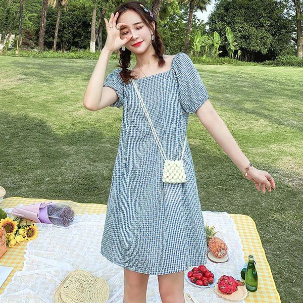

arrive summer maternity dress woman cute plaid large size dresses pregnant clothing md-02934, White